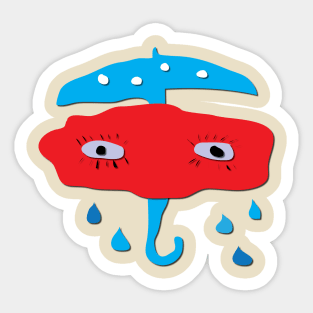 Blue Mushroom umbrella for shiny rainy days Sticker